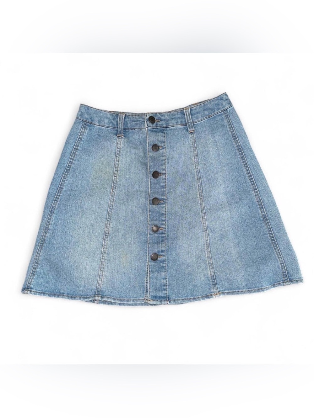 Classic Button-Front Denim Skirt - Light Blue Y2K Does 70s Skater Flare Sz 2